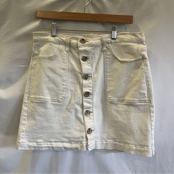 Kensie Vintage Luxe Button Down Cream Mini Denim Skirt Womens Size 10 A Line - Picture 1 of 8